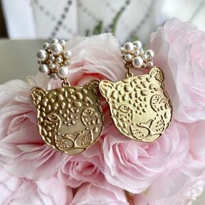 Pearl Cluster Gold Cheetah Earrings